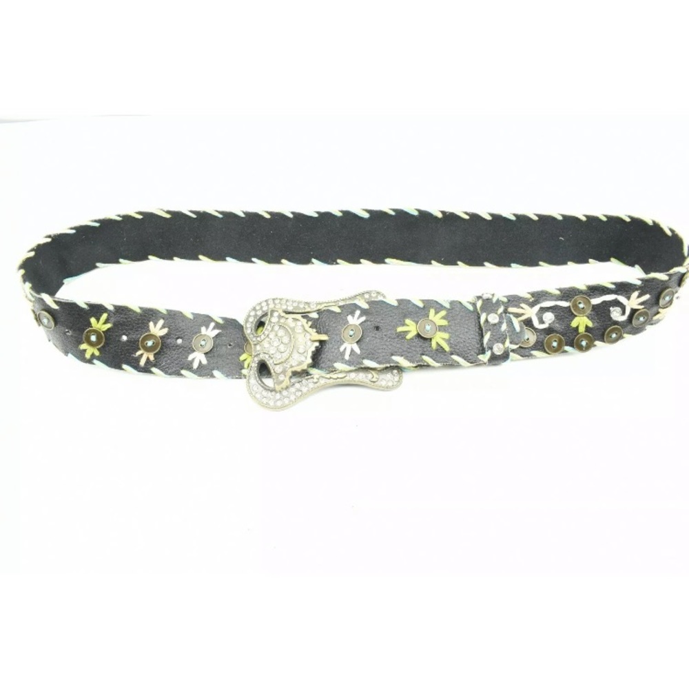 Womens Flower And Rhinestone Embroidered Boho Belt - Picture 3 of 7